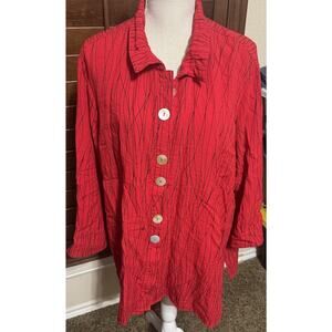Ali Miles Sz 2X Red Wearable Art to Wear Artsy Blouse Shirt Top Pearl Buttons